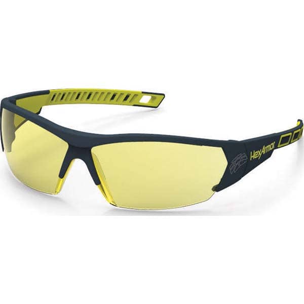 Safety Glass: Anti-Fog & Scratch-Resistant, Polycarbonate, Amber Lenses, Frameless, UV Protection Charcoal Frame, Single