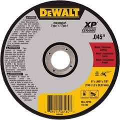 DeWALT - 6" Ceramic Cutoff Wheel - 0.045" Thick, 7/8" Arbor, 10,100 Max RPM, Use with Angle Grinders - Exact Industrial Supply