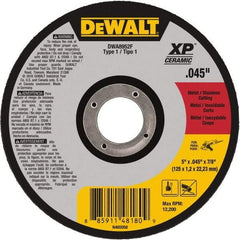 DeWALT - 5" Ceramic Cutoff Wheel - 0.045" Thick, 7/8" Arbor, 12,200 Max RPM, Use with Angle Grinders - Exact Industrial Supply