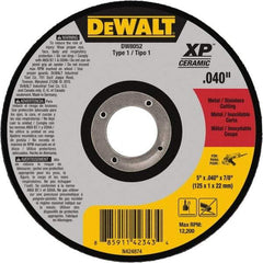 DeWALT - 5" Ceramic Cutoff Wheel - 0.04" Thick, 7/8" Arbor, 12,200 Max RPM, Use with Angle Grinders - Exact Industrial Supply