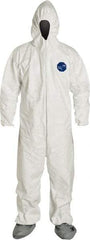 Dupont - Size 3XL Film Laminate General Purpose Coveralls - White, Zipper Closure, Elastic Cuffs, Elastic Ankles, Serged Seams - Exact Industrial Supply