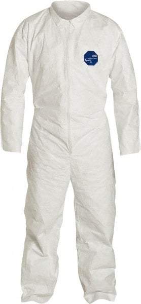 Dupont - Size L Film Laminate General Purpose Coveralls - White, Zipper Closure, Open Cuffs, Open Ankles, Serged Seams - Exact Industrial Supply