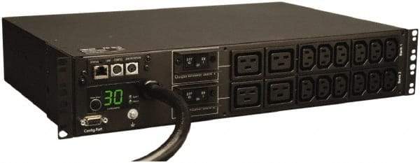 Tripp-Lite - 16 Outlets, 200/240 Volts, 30 Amps, 12' Cord, Power Outlet Strip - Rack Mount, 5-15/20R NEMA Configuration, 19" Strip - Exact Industrial Supply