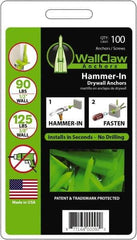WallClaw Anchors - #8 Screw, 1/2" Diam, 2" Long, 1/4" Thick, Hammer-In Drywall & Hollow Wall Anchor - Nylon, Use with Drywall & Hollow Wall - Exact Industrial Supply