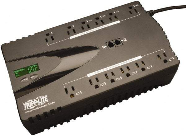 Tripp-Lite - 15 Amp, 850 VA, Tower Mount Standby Backup Uninterruptible Power Supply - Backup 2.8 min with Full Load & 9.4 min with Half Load, 120 VAC Input & Output, 425 Watt Output, 1 Phases, 12 Outlets - Exact Industrial Supply