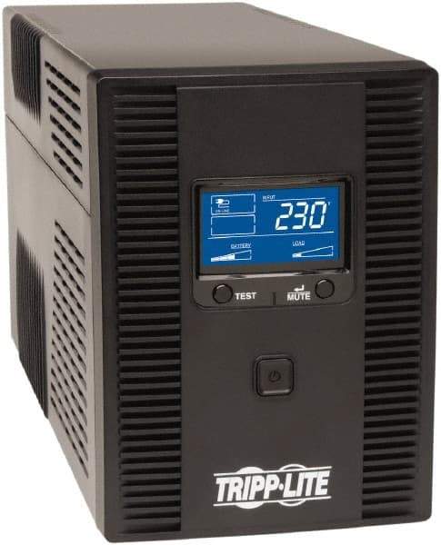 Tripp-Lite - 15 Amp, 1,500 VA, Tower Mount Line Interactive Backup Uninterruptible Power Supply - Backup 8 min with Full Load & 13 min with Half Load, 230 Volt Input & Output, 900 Watt Output, 1 Phases, 6 Outlets - Exact Industrial Supply