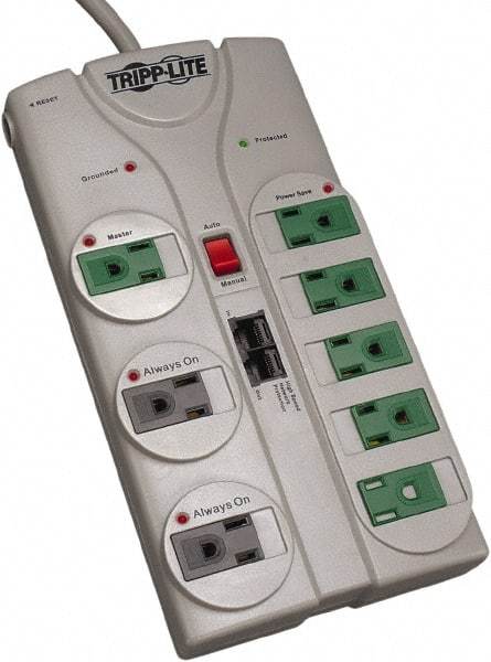 Tripp-Lite - 8 Outlets, 120 VAC15 Amps, 8' Cord, Power Outlet Strip - Floor, Keyhole Mount, 5-15 NEMA Configuration, 9.55" Strip - Exact Industrial Supply