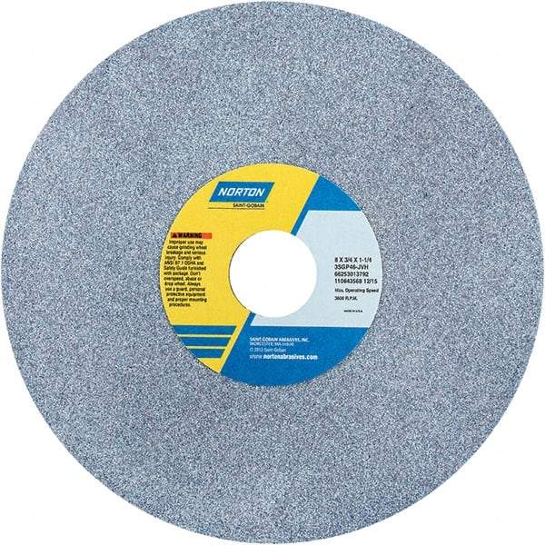 Norton - 8" Diam x 1-1/4" Hole x 3/4" Thick, J Hardness, 46 Grit Surface Grinding Wheel - Ceramic, Type 1, Coarse Grade, 3,600 Max RPM - Exact Industrial Supply