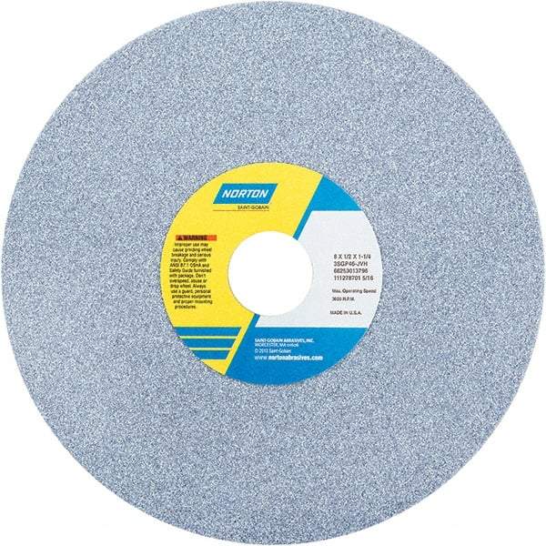 Norton - 8" Diam x 1-1/4" Hole x 1/2" Thick, J Hardness, 46 Grit Surface Grinding Wheel - Ceramic, Type 1, Coarse Grade, 3,600 Max RPM - Exact Industrial Supply