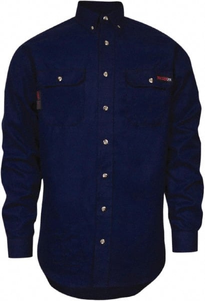 National Safety Apparel - Size 3XL Navy Blue Flame Resistant/Retardant Long Sleeve Button Down Shirt - Exact Industrial Supply
