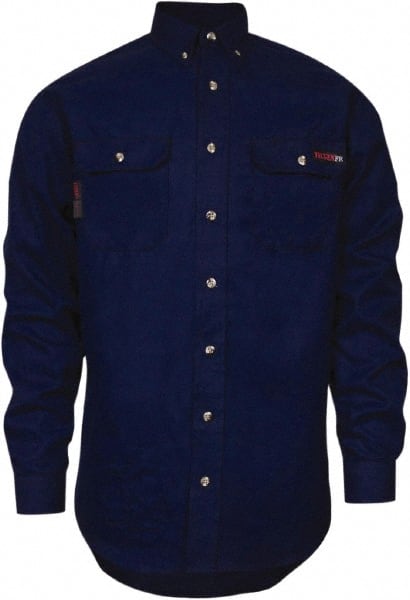 National Safety Apparel - Size M Navy Blue Flame Resistant/Retardant Long Sleeve Button Down Shirt - Exact Industrial Supply