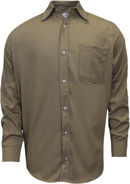 National Safety Apparel - Size S Khaki Flame Resistant/Retardant Long Sleeve Button Down Shirt - Exact Industrial Supply