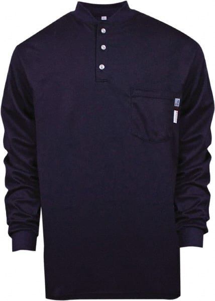 National Safety Apparel - Size M Navy Blue Flame Resistant/Retardant Long Sleeve T-Shirt - Exact Industrial Supply