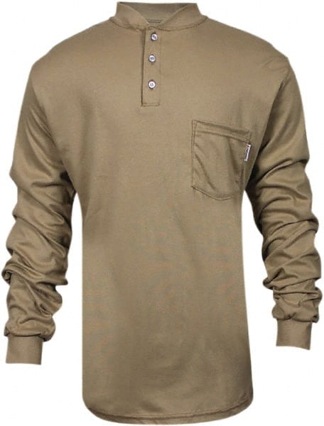 National Safety Apparel - Size S Khaki Flame Resistant/Retardant Long Sleeve T-Shirt - Exact Industrial Supply