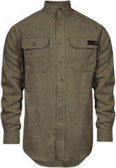 National Safety Apparel - Size L Khaki Flame Resistant/Retardant Long Sleeve Button Down Shirt - Exact Industrial Supply