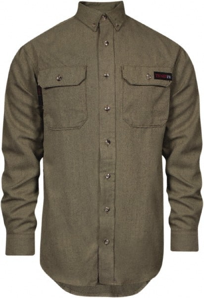 National Safety Apparel - Size 2XL Khaki Flame Resistant/Retardant Long Sleeve Button Down Shirt - Exact Industrial Supply