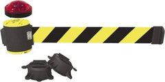 Banner Stakes - 7" High x 30' Long x 2" Wide Magnetic Wall Mount Barrier - Plastic & Polyester, Matte Finish, Yellow/Black, Used As Is - Exact Industrial Supply