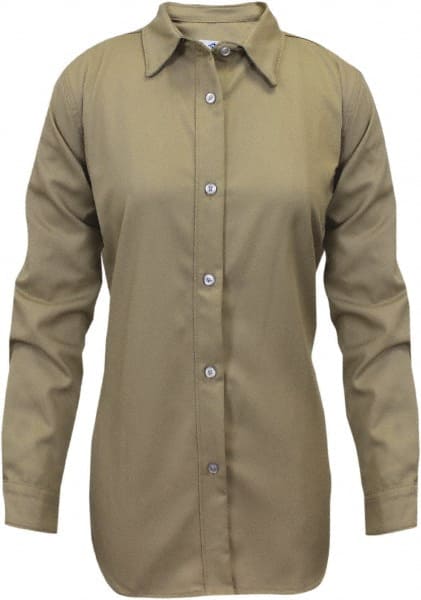 National Safety Apparel - Size 5XL Khaki Flame Resistant/Retardant Long Sleeve Button Down Shirt - Exact Industrial Supply