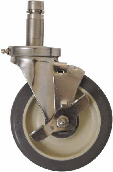 Eagle MHC - 5" Diam x 1-1/4" Wide x 8-1/4" OAH Stem Mount Swivel Caster with Brake - Polyurethane, 300 Lb Capacity, Sealed Precision Ball Bearing, 1" Round Stem - Exact Industrial Supply