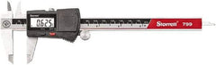 Starrett - 0 to 6" Range 0.0005" Resolution, Electronic Caliper - Stainless Steel with 2" Stainless Steel Jaws - Exact Industrial Supply