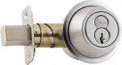 Schlage - 1-5/8 to 1-3/4" Door Thickness, Antique Brass Finish, Single Cylinder Deadbolt - Exact Industrial Supply