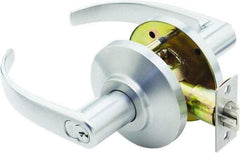 Stanley - Grade 2 Entry Lever Lockset for 1-3/8 to 2" Thick Doors - 2-3/4" Back Set, Best SFIC Cylinder, Brass, Satin Chrome Finish - Exact Industrial Supply