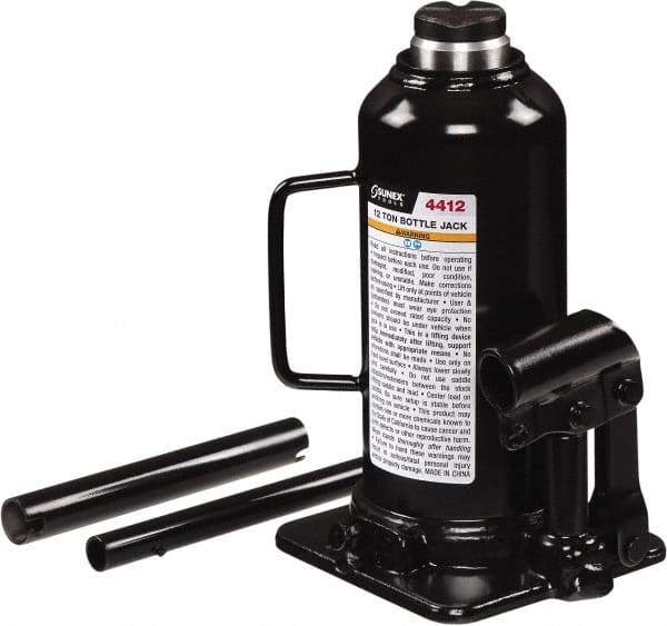 Sunex Tools - 12 Ton Capacity Bottle Jack - 9.1" to 18.3" High, 5.71" Long x 4.96" Wide Base - Exact Industrial Supply