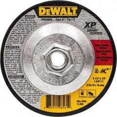 DeWALT - 4-1/2" Wheel Diam, 1/4" Wheel Thickness, 5/8" Arbor Hole, Type 27 Depressed Center Wheel - Fine/Coarse Grade, Ceramic, 13,300 Max RPM - Exact Industrial Supply