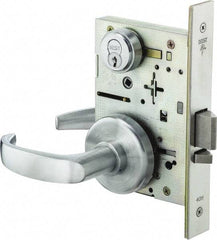 Stanley - Storeroom Lever Lockset for 1-3/8 to 1-3/4" Thick Doors - 2-3/8 to 2-3/4" Back Set, Brass, Satin Chrome Finish - Exact Industrial Supply