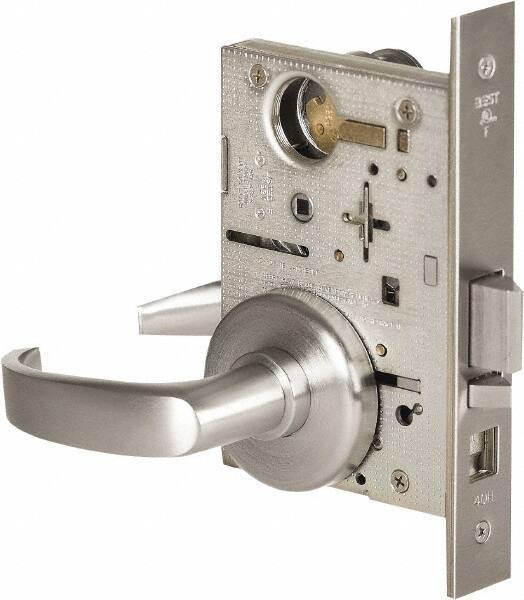 Stanley - Office Lever Lockset for 1-3/8 to 1-3/4" Thick Doors - 2-3/8 to 2-3/4" Back Set, Brass, Satin Chrome Finish - Exact Industrial Supply