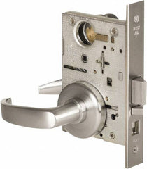 Stanley - Office Lever Lockset for 1-3/8 to 1-3/4" Thick Doors - 2-3/8 to 2-3/4" Back Set, Brass, Satin Chrome Finish - Exact Industrial Supply