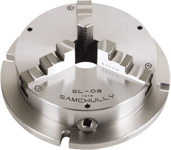 Samchully - 3 Jaw, 305mm Diam, Self Centering Manual Lathe Chuck - Plain Back Mount, Adjustable, 100mm Through Hole Diam, Forged Steel - Exact Industrial Supply