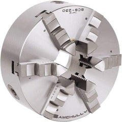 Samchully - 6 Jaw, 273mm Diam, Self Centering Manual Lathe Chuck - Plain Back Mount, Adjustable, 89mm Through Hole Diam, Forged Steel - Exact Industrial Supply