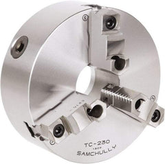 Samchully - 3 Jaw, 192mm Diam, Self Centering Manual Lathe Chuck - Rear Mount, Adjustable, 57mm Through Hole Diam, Forged Steel - Exact Industrial Supply