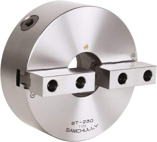 Samchully - 2 Jaw, 192mm Diam, Self Centering Manual Lathe Chuck - Front Mount, Adjustable, 57mm Through Hole Diam, Forged Steel - Exact Industrial Supply