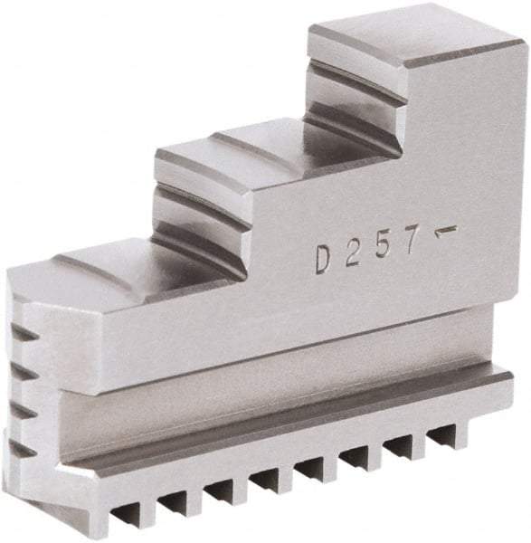 Samchully - 5" Max Chuck Diam Compatibility, Steel Square Serrated Hard Lathe Top Jaws - 2 Steps, 16mm Wide x 50mm Long x 34.5mm High - Exact Industrial Supply