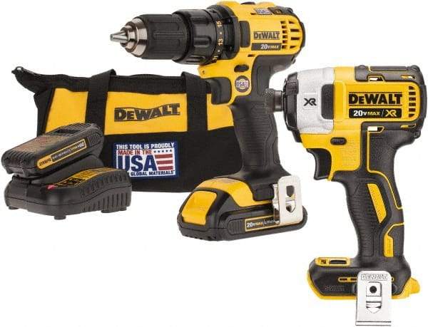 DeWALT - 20 Volt 1/2" Chuck Pistol Grip Handle Cordless Drill - 0-600 & 0-2000 RPM, Keyless Chuck, Reversible, 2 Lithium-Ion Batteries Included - Exact Industrial Supply