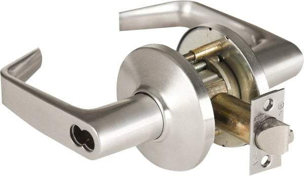 Stanley - Grade 1 Storeroom Lever Lockset - 2-3/4" Back Set, Zinc, Satin Chrome Finish - Exact Industrial Supply