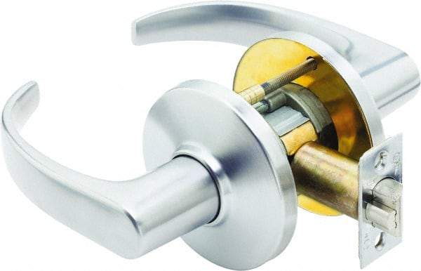 Stanley - Grade 1 Passage Lever Lockset - 2-3/4" Back Set, Zinc, Satin Chrome Finish - Exact Industrial Supply
