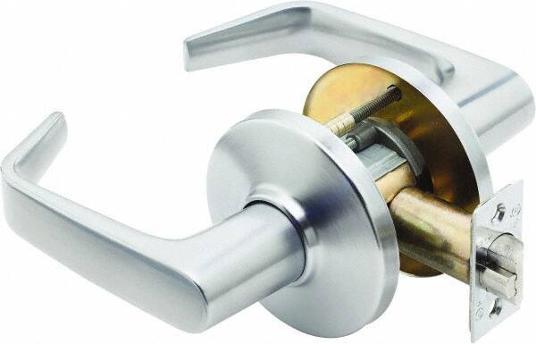 Stanley - Grade 1 Privacy Lever Lockset - 2-3/4" Back Set, Zinc, Satin Chrome Finish - Exact Industrial Supply