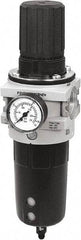 Parker - 3/4" NPT Port Heavy-Duty 1 Piece Filter/Regulator FRL Unit - Polypropylene Bowl, 335 SCFM, 254 Max psi, 13-1/2" High, Manual Drain - Exact Industrial Supply