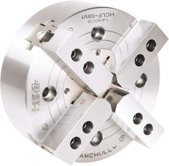 Samchully - 4 Jaw, 304mm Chuck Diam, Plain Back Mount, 0mm Through Hole Diam, Drawbar Hydraulic Power Lathe Chuck - 1.5mm x 60° Serrated Jaw Interface, 2,500 RPM, Steel Body - Exact Industrial Supply