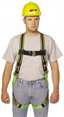 Miller - 400 Lb Capacity, Size Universal, Full Body Construction Safety Harness - Polyester Webbing, Quick Connect Leg Strap, Quick Connect Chest Strap, Green/Black - Exact Industrial Supply