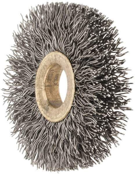 Osborn - 2" OD, 1/2" Arbor Hole, Crimped Steel Wheel Brush - 1/4" Face Width, 1/2" Trim Length, 0.014" Filament Diam, 20,000 RPM - Exact Industrial Supply