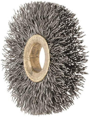Osborn - 2" OD, 1/2" Arbor Hole, Crimped Steel Wheel Brush - 1/4" Face Width, 1/2" Trim Length, 0.014" Filament Diam, 20,000 RPM - Exact Industrial Supply