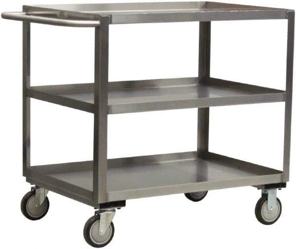 Jamco - 1,200 Lb Capacity, 24" Wide x 36" Long x 35" High Service Cart - 3 Shelf, Stainless Steel, 2 Rigid/2 Swivel Casters - Exact Industrial Supply