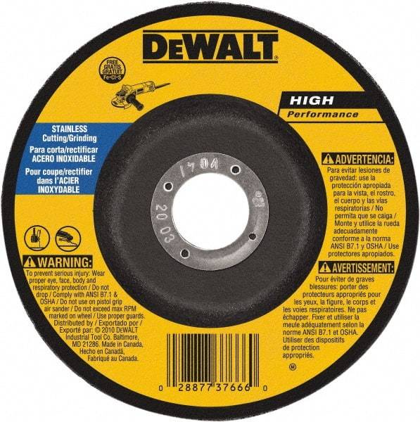 DeWALT - 30 Grit, 7" Wheel Diam, 1/8" Wheel Thickness, 7/8" Arbor Hole, Type 27 Depressed Center Wheel - Aluminum Oxide, 8,700 Max RPM, Compatible with Angle Grinder - Exact Industrial Supply