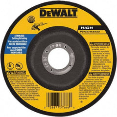 DeWALT - 30 Grit, 7" Wheel Diam, 1/8" Wheel Thickness, 7/8" Arbor Hole, Type 27 Depressed Center Wheel - Aluminum Oxide, 8,700 Max RPM, Compatible with Angle Grinder - Exact Industrial Supply