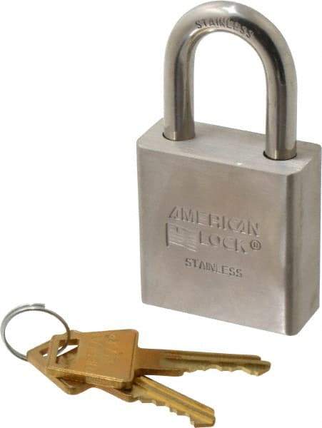 American Lock - 1-1/8" Shackle Clearance, Rekeyable Rekeyable Padlock - 5/16" Shackle Diam, Stainless Steel, with Stainless Steel (32D) Finish - Exact Industrial Supply