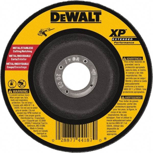 DeWALT - 24 Grit, 5" Wheel Diam, 1/8" Wheel Thickness, Type 27 Depressed Center Wheel - Zirconia Alumina, Resinoid Bond, 12,200 Max RPM, Compatible with Angle Grinder - Exact Industrial Supply